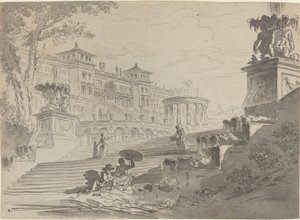 Fantasie über die Villa Medici mit Brunnen