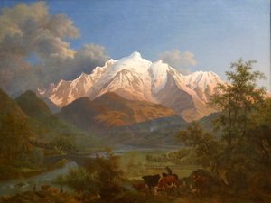Blick auf den Mont-Blanc von Sallanches bei Dämmerung von Pierre Louis de La Rive