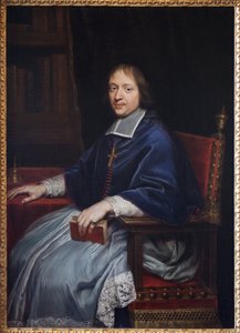 Porträt von Jacques Benigne (Jacques-Benigne) Bossuet (1627-1704), während seiner ersten Ernennung zum Bischof von Condom (Gers), in seiner Bibliothek. Gemälde von Pierre Mignard (1612-1695), Öl auf Leinwand