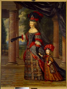 Porträt von Marie Therese von Österreich, Königin von Frankreich (1638 - 1683) und dem Großen Delfin. Gemälde von Pierre Mignard (1612-1695) von Pierre Mignard