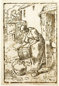 Frau füllt Wasserkanister