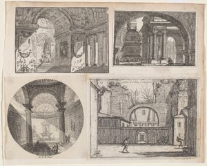 Vorhalle vor einem runden Tempel von Pierre Moreau