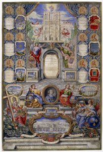 Allegorie der Kirche von Paris anlässlich der Aufhebung des Edikts von Nantes am 18.10.1685, der Vater von Jouvency hielt im Dezember 1685 eine Predigt am College von Clermont, im Medaillon der Erzbischof von Paris, Harlay de Chanvallon, der ermutigte