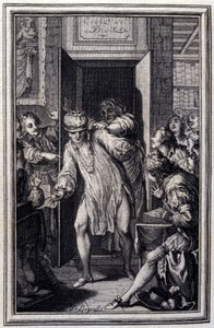 König Candaule und der Meister des Rechts - in „Tales et nouvelles en vers“ von Jean La Fontaine. 1776. Illustration von P.P. Choffard von Pierre Philippe Choffard