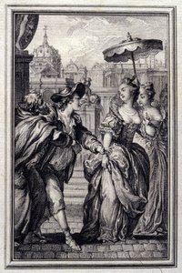 Les Oies du Père Philippe - in „Erzählungen und neue Verse“ von Jean La Fontaine. 1776. Illustration von P.P. Choffard. von Pierre Philippe Choffard