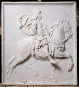Flachrelief, das Ludwig XIV. (1638-1715) auf einem Pferd darstellt (Skulptur)