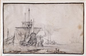 Schiff feuert die Kanone ab von Pierre Puget