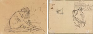 Studie eines weiblichen Aktes (möglicherweise für ein nicht realisiertes allegorisches Gemälde) (recto); Studien von Draperien und Studie einer Landschaft (verso) von Pierre Puvis de Chavannes