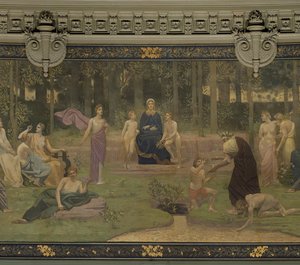 Der Heilige Wald, Wandgemälde im Großen Amphitheater, das allegorische Figuren der Sorbonne, Eloquenz, Poesie, Philosophie, Geschichte, Botanik, Geologie, Physik und Geometrie darstellt, 1887-89 (Detail)