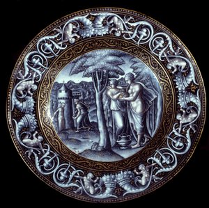 Venus und Psyche, Platte in Emaille gemalt von Pierre Reymond