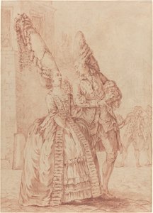 Eine Dame und ein Herr mit übertriebenen Kopfbedeckungen von Pierre Thomas Le Clerc