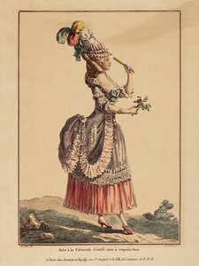 Ein Polonaise-Kleid mit drapiertem Überrock. Aus Gallerie des Modes et Costumes Français, 1778