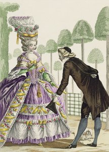 Dame in einem Fliederkleid promeniert in den Gärten des Palais Royal, Platte 13 aus 
