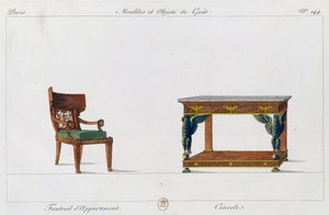 Wohnzimmerstuhl und Konsole, Tafel 144, Illustration aus Collection de meubles et objects de gout von Pierre de La Mesangere