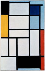 Komposition mit Rot, Schwarz, Gelb, Blau und Grau