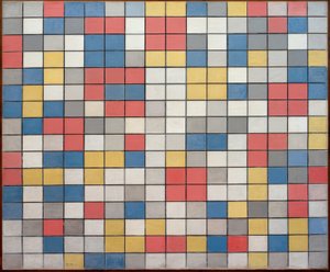 Komposition mit Gitter 9; Schachbrett mit hellen Farben von Piet Mondrian