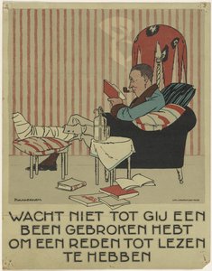 Lesender Mann mit gebrochenem Bein in einem Lehnstuhl von Piet van der Hem