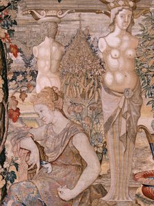Flämischer Wandteppich. Serie Vertumnus und Pomona. Vertumnus verwandelt in eine alte Frau. Sechster Wandteppich der Serie. Modell Kreis von Pieter Coecke van Aelst. Herstellung Wilhelm Pannemaker, Brüssel. Ca. 1545-1550. von Pieter (circle of) Coecke van Aelst