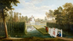 Ein Blick auf die Chiswick Gardens zum hinteren Teil des Bagnio (Cascina) Chiswick House von Pieter Andreas Rysbrack