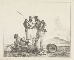 Drei Soldaten auf dem Schlachtfeld