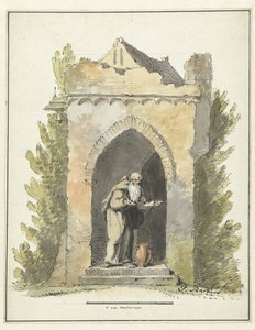 Einsiedler vor einer Steinkapelle von Pieter Bartholomeusz. Barbiers