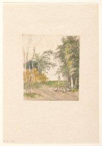 Landschaft mit Hühnern entlang des Weges