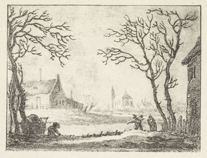 Winterlandschaft mit Häusern und Figuren