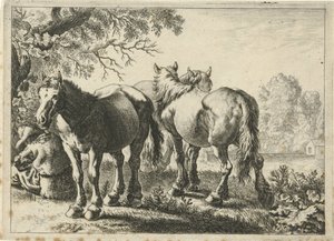 Drei Pferde und ein Bauer von Pieter Bodding van Laer