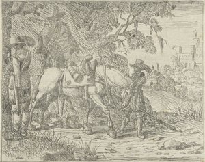 Gesatteltes Pferd mit Soldaten
