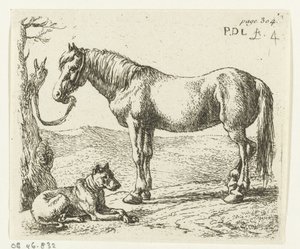 Pferd und Hund auf einer Weide von Pieter Bodding van Laer