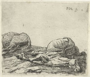Zwei tote Pferde von Pieter Bodding van Laer