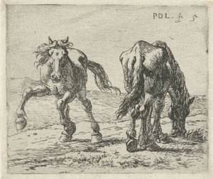 Zwei Pferde auf einer Weide von Pieter Bodding van Laer