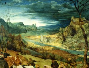 Die Rückkehr der Herde im Herbst (Detail) von Pieter Bruegel the Elder