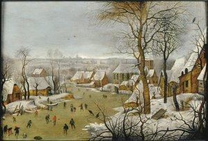 Winterlandschaft mit einer Vogelfalle und die Flucht nach Ägypten, 1622 von Pieter Brueghel the Younger