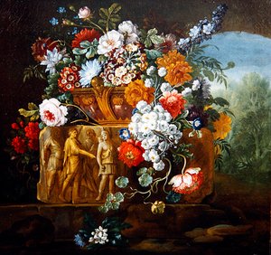 Rosen, Pfingstrosen, Gänseblümchen und andere Blumen