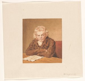 Porträt von Lourens van Schaick, sitzend lesend am Tisch