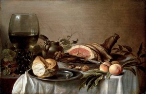 Frühstück mit Schinken, 1647 von Pieter Claesz