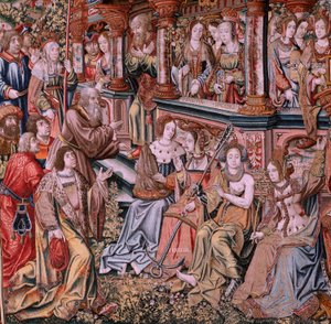 Flämischer Wandteppich. Serie Die Ehren. Tugend. Achter Wandteppich der Serie. Modell Zeichner aus dem Kreis von Bernard van Orley und Jan Gossaert. Herstellung Pieter van Aelst, Brüssel. Ca. 1550 von Pieter Coecke van Aelst