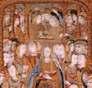 Serie Triumphe der Mutter oder Paños de Oro. Verkündigung (La Anunciación). Zweite Tapisserie in der Serie. Modell Colin de Cooter (?). Herstellung Pieter van Aelst (oder van Edingen), Brüssel. Ca. 1500-1502. von Pieter Coecke van Aelst