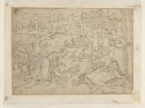 Recto- Der Monat April (Figuren in einem Park nahe einem Schloss); Verso- Jugend aus Die drei Lebensalter des Menschen von Pieter Coecke van Aelst