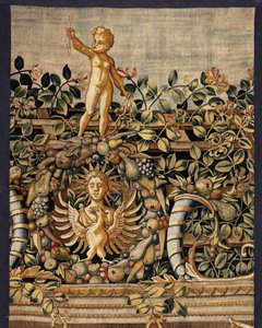Vertumnus und Pomona: Vertumnus verwandelt in einen Fischer, um 1550 (Gold, Wolle und Seide) von Pieter Coecke van Aelst