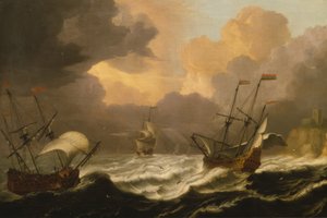 Bewegtes Meer mit drei Schiffen