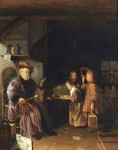 Ein Schulmeister unterrichtet seine Schüler in einem Klassenzimmer, Mitte des 17. Jahrhunderts von Pieter Cornelisz. van Egmondt
