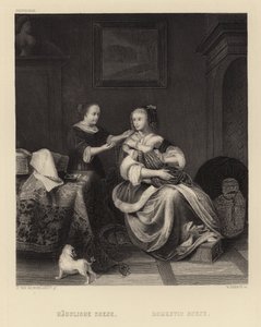 Häusliche Szene von Pieter Cornelisz van Slingelandt