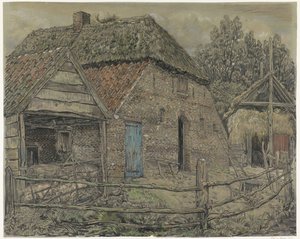 Große Bauernscheune mit einem Schweinestall davor von Pieter Dupont