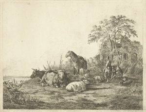 Hirte und Hirtin mit Viehherde
