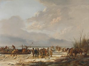 Eisbrechen auf dem Karnemelksloot, Naarden, Januar 1814 von Pieter Gerardus van Os