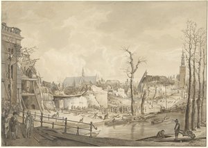 Ruinen auf der Nordseite des Steenschuur nach der Pulverexplosion in Leiden, 12. Januar 1807