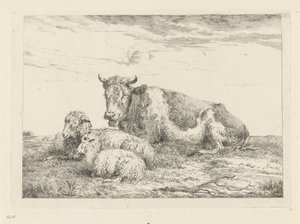Schlafende Kuh mit Schaf und Lamm von Pieter Gerardus van Os