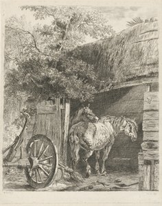 Zwei Pferde in einer Scheune von Pieter Gerardus van Os